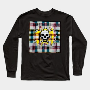 Skull Plaid Grunge Bleach Acid Wash Graphic Skate Punk Long Sleeve T-Shirt